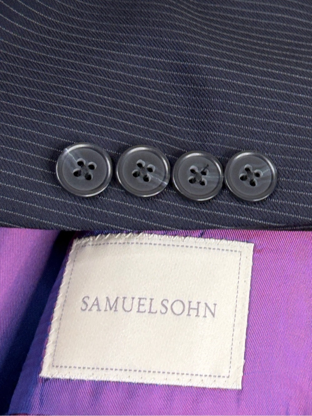 Samuelsohn Suit Mens 42L 36 x 32 Navy Blue Pinstripe Wool Blazer Pants Formal
